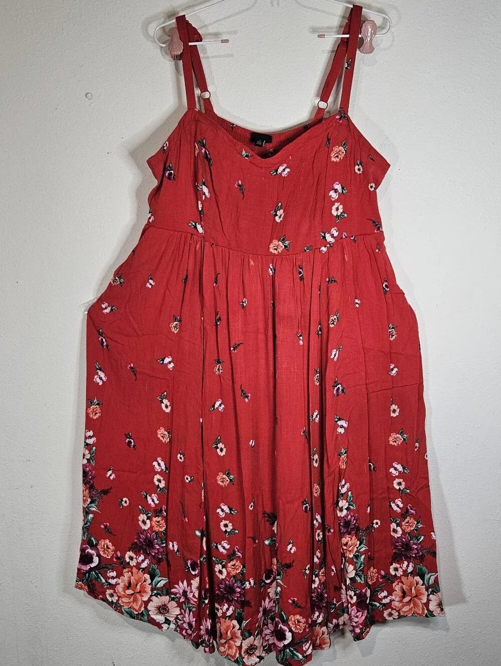 Torrid Women Floral Fit/Flare Dress Plus Size 1X Coral Midi Fairy Summer Travel - Picture 3 of 14